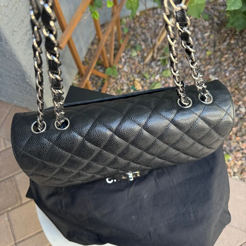 SOLD Chanel Caviar Leather Jumbo Single Flap Shoulder Bag - Picture 7 of 16